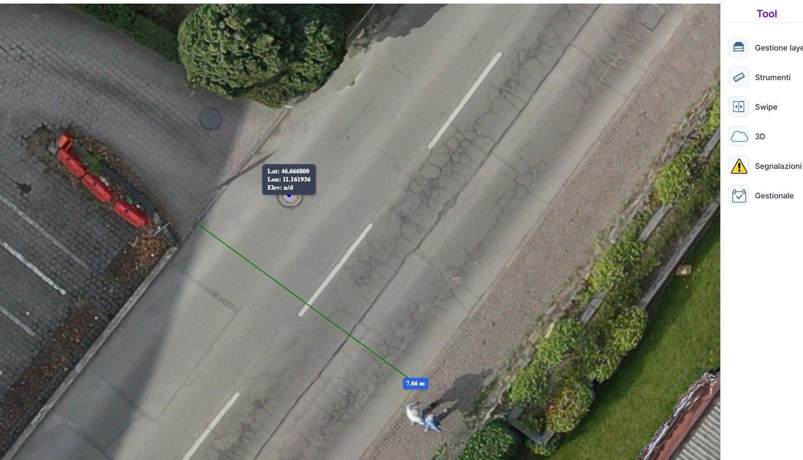 Misurazione live di distanze su ortofoto nella piattaforma GeoConnect